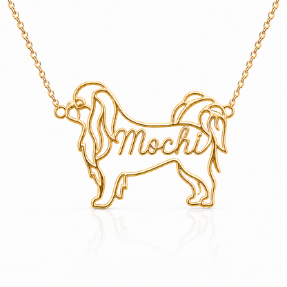 Soulyshine Japanese Chin personalized dog silhouette name necklace in gold - Mochi design