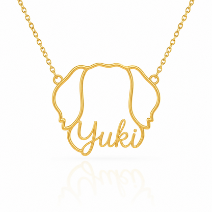 Soulyshine Japanese Chin personalized outline pet face and name necklace in gold