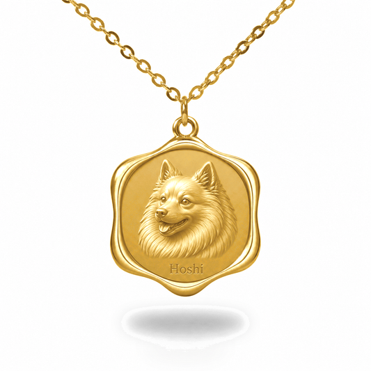 Soulyshine Japanese Spitz Precious Paw personalized pet photo necklace - 18K Gold Vermeil front