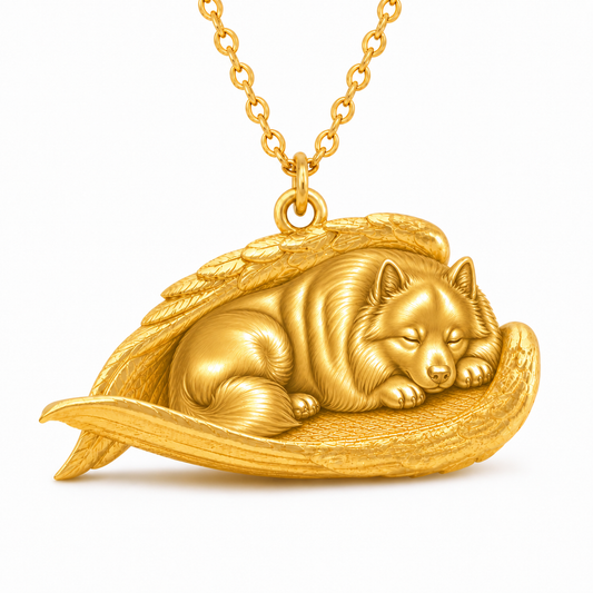 Soulyshine Keeshond The Sleeping Angel – Personalized Pet Necklace - 18K Gold Vermeil front