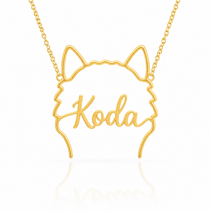 Soulyshine Keeshond personalized outline pet face and name necklace in gold