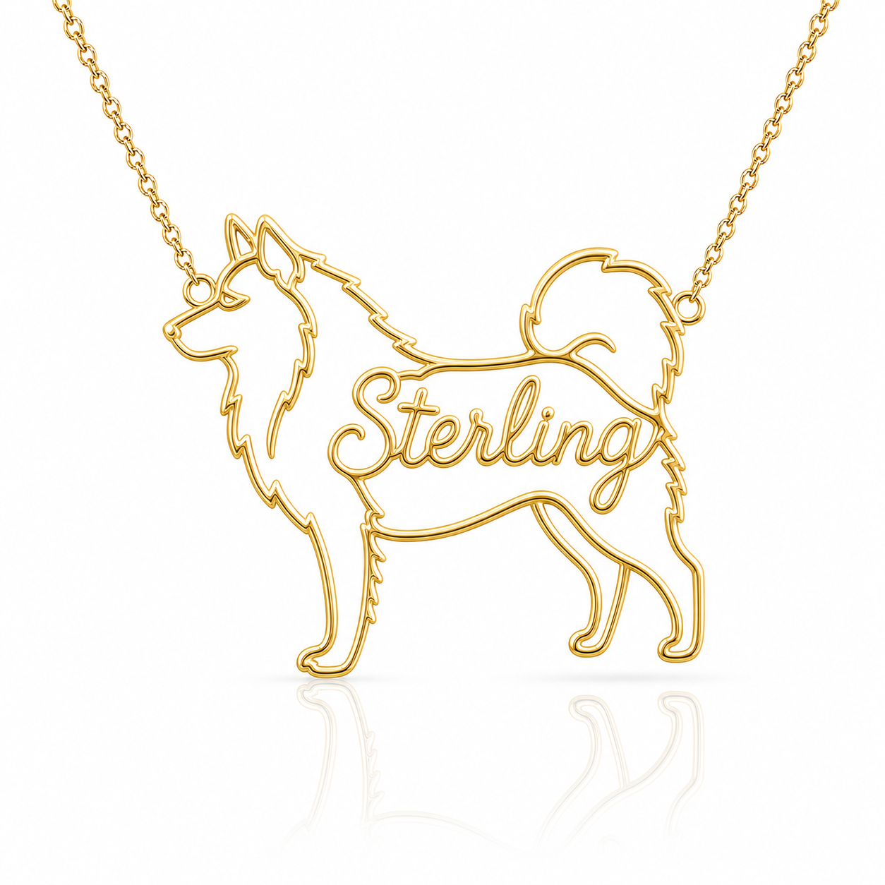 Soulyshine Keeshond personalized dog silhouette name necklace in gold - Sterling design