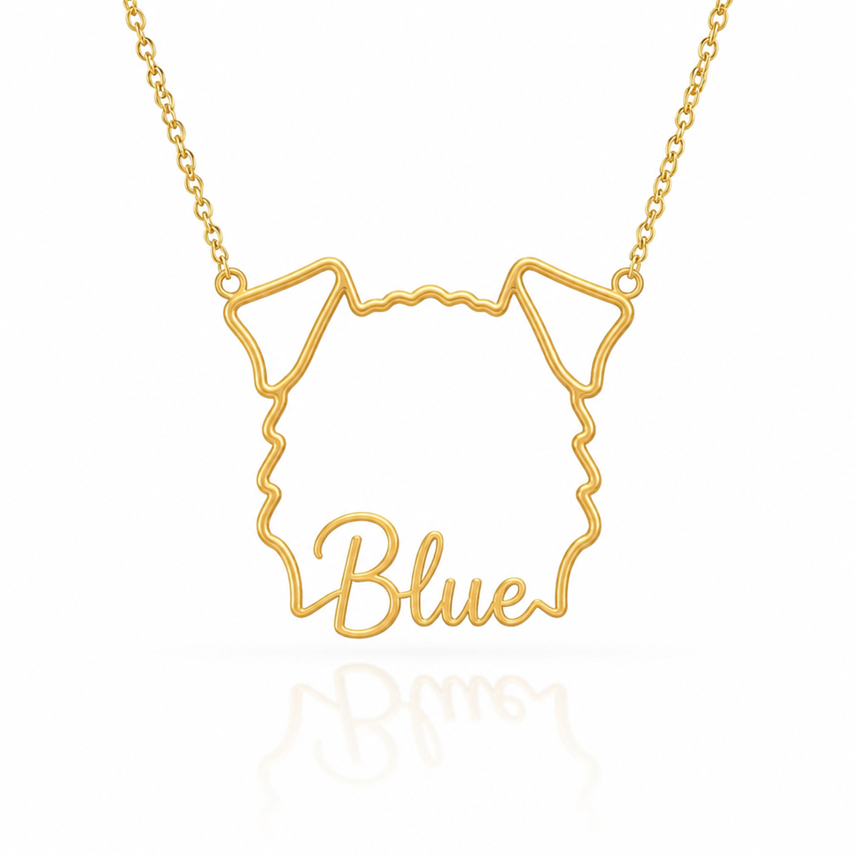Soulyshine Kerry Blue Terrier personalized outline pet face and name necklace in gold