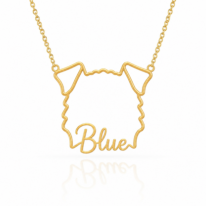 Soulyshine Kerry Blue Terrier personalized outline pet face and name necklace in gold