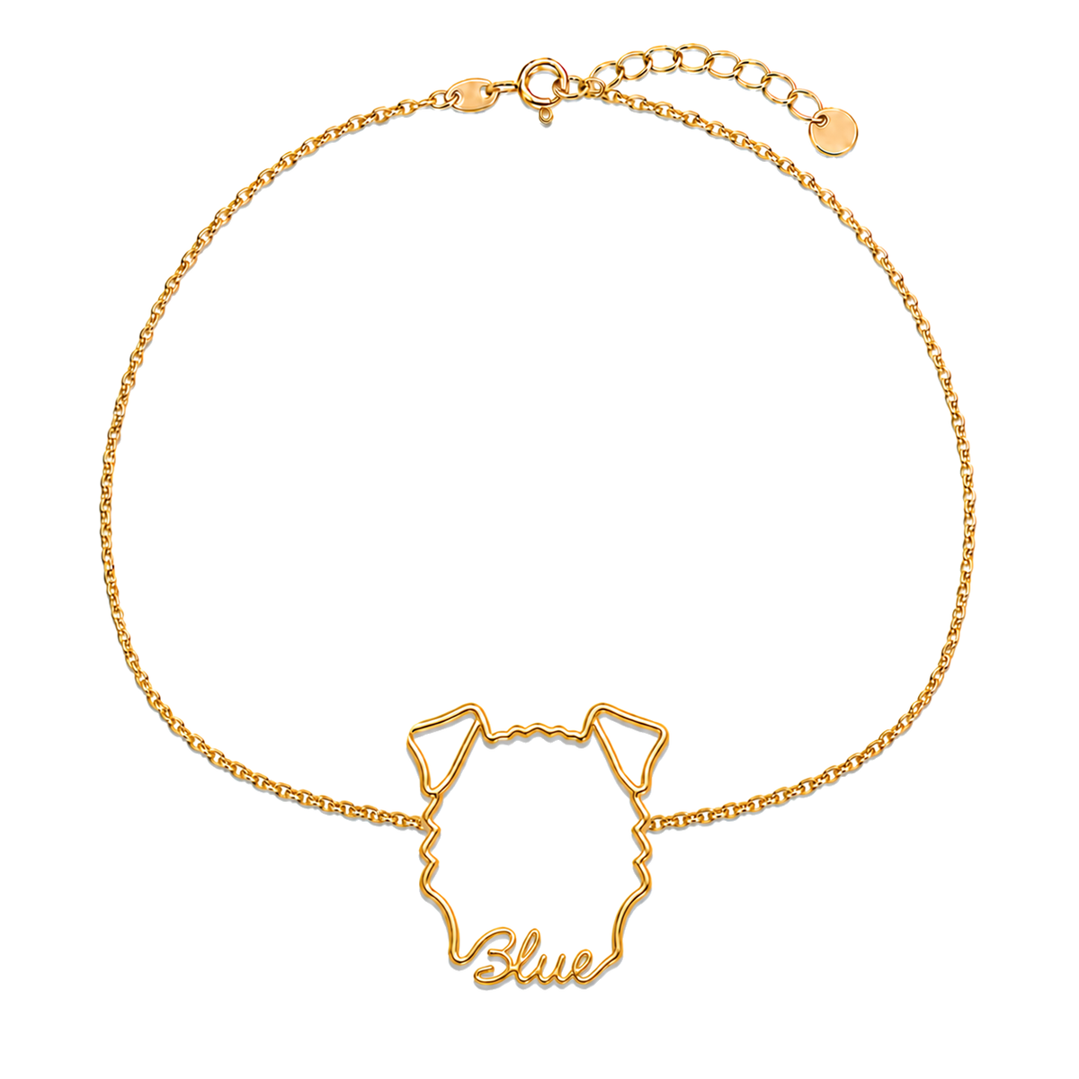 Soulyshine Kerry Blue Terrier Whisper Outline pet face and Blue name handcrafted bracelet - 18K Gold Vermeil front