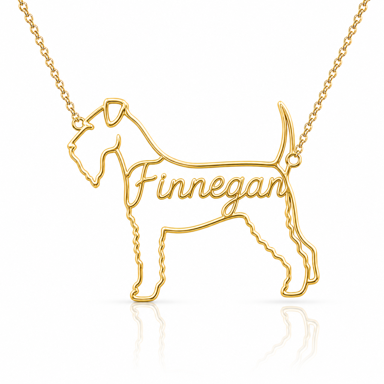 Soulyshine Kerry Blue Terrier personalized dog silhouette name necklace in gold - Finnegan design