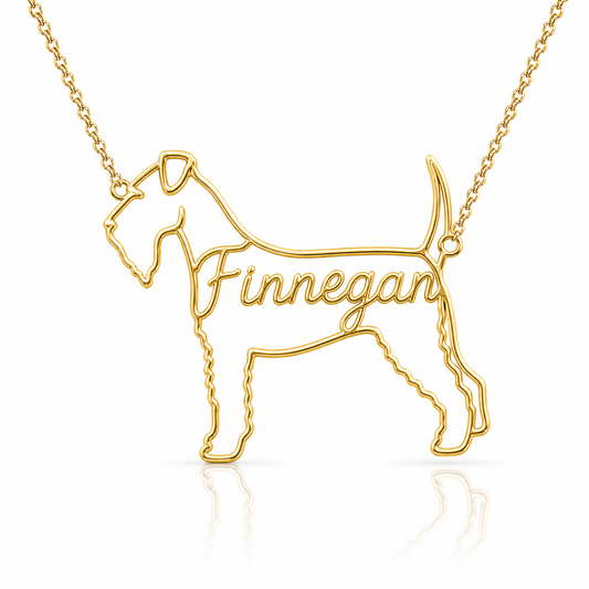 Soulyshine Kerry Blue Terrier personalized dog silhouette name necklace in gold - Finnegan design