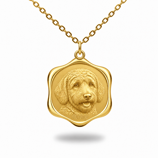 Soulyshine Labradoodle Precious Paw personalized pet photo necklace - 18K Gold Vermeil front