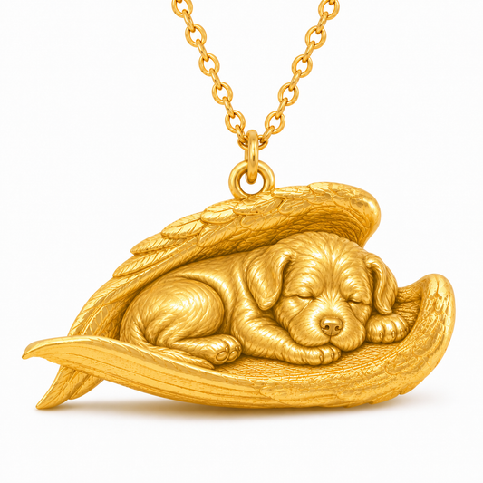 Soulyshine Labradoodle The Sleeping Angel – Personalized Pet Necklace - 18K Gold Vermeil front