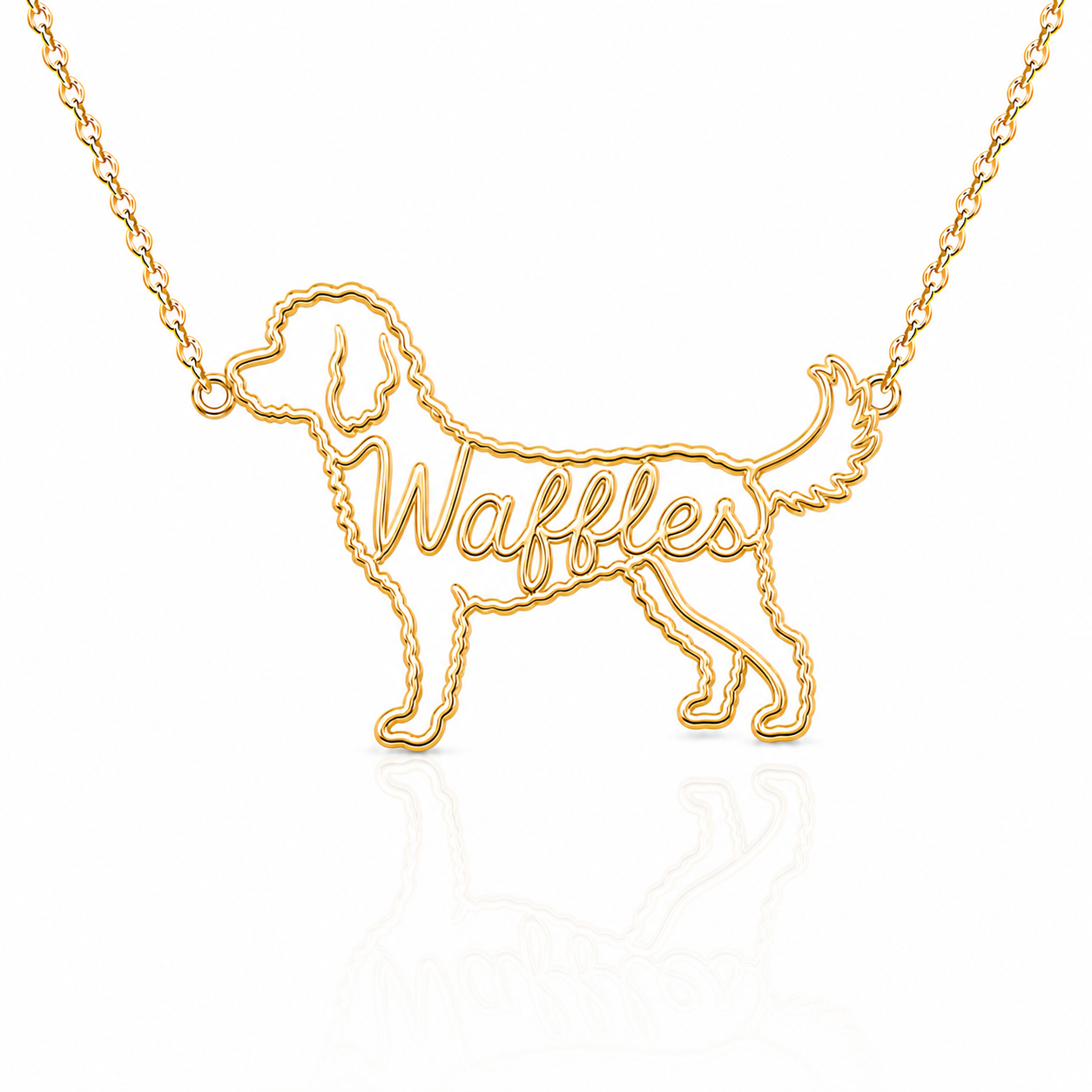 Soulyshine Labradoodle personalized dog silhouette name necklace in gold - Waffles design