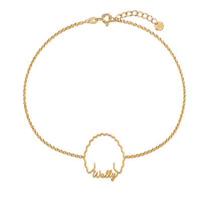 Soulyshine Labradoodle Whisper Outline pet face and Wally name handcrafted bracelet - 18K Gold Vermeil front