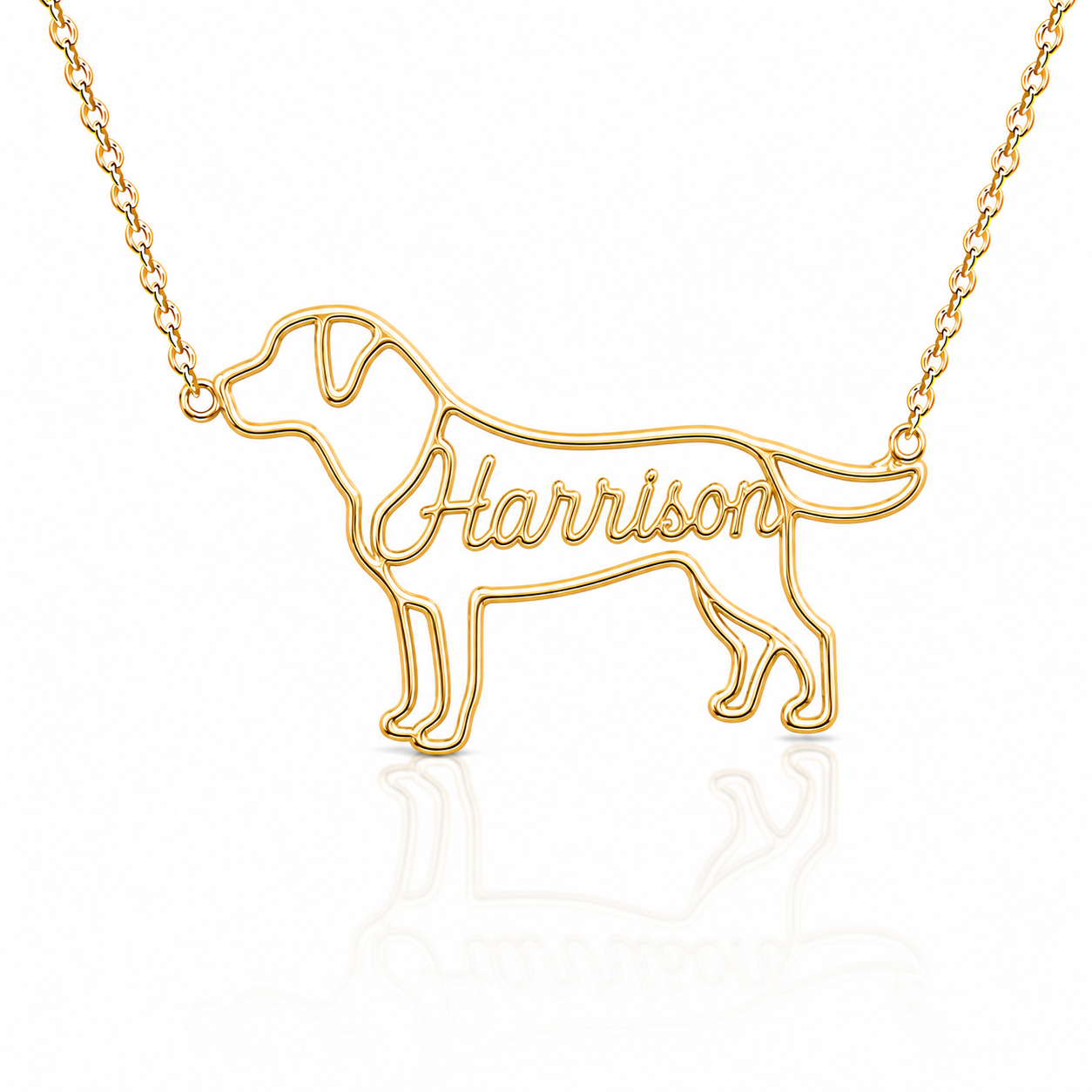 Soulyshine Labrador Retriever personalized dog silhouette name necklace in gold - Harrison design