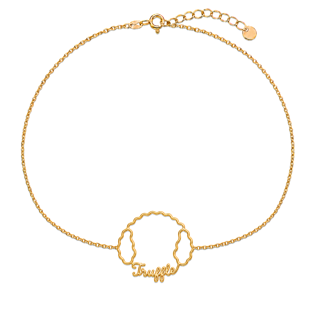 Soulyshine Lagotto Romagnolo Whisper Outline pet face and Truffle name handcrafted bracelet - 18K Gold Vermeil front