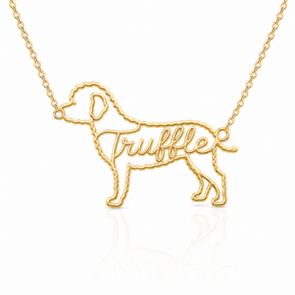 Soulyshine Lagotto Romagnolo personalized dog silhouette name necklace in gold - Truffle design
