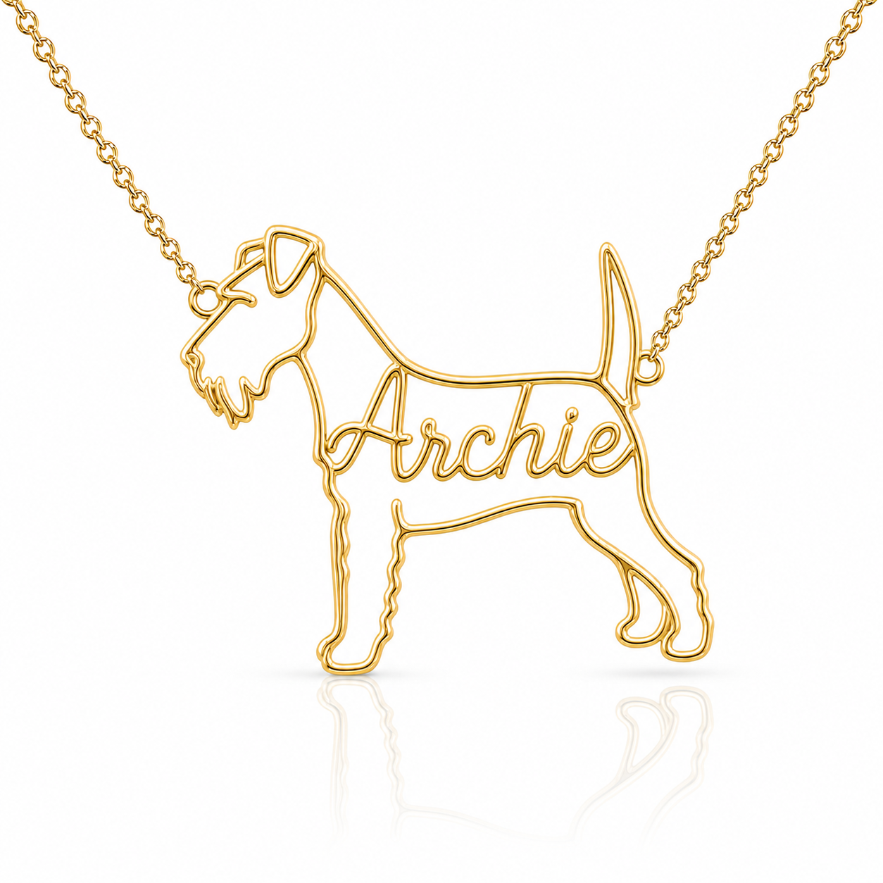 Soulyshine Lakeland Terrier personalized dog silhouette name necklace in gold - Archie design
