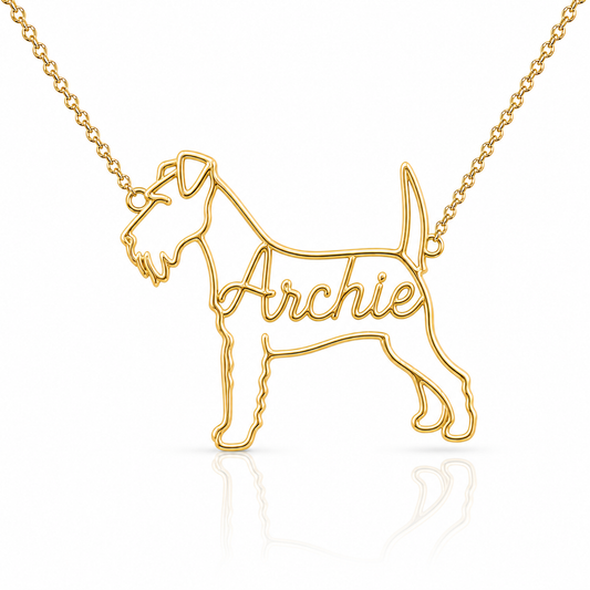 Soulyshine Lakeland Terrier personalized dog silhouette name necklace in gold - Archie design