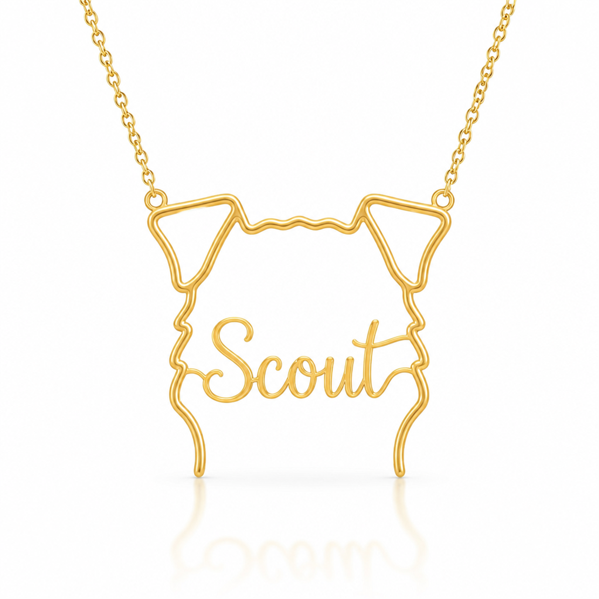 Soulyshine Lakeland Terrier personalized outline pet face and name necklace in gold