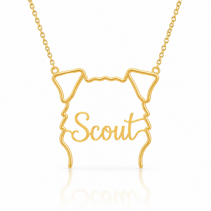 Soulyshine Lakeland Terrier personalized outline pet face and name necklace in gold