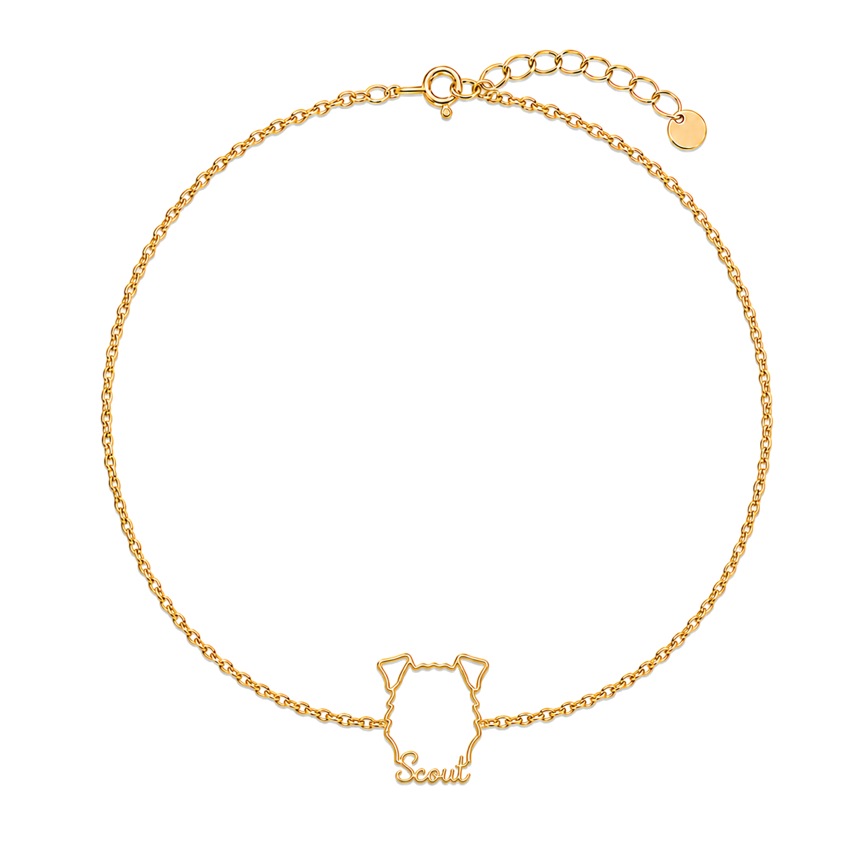 Soulyshine Lakeland Terrier Whisper Outline pet face and Scout name handcrafted bracelet - 18K Gold Vermeil front