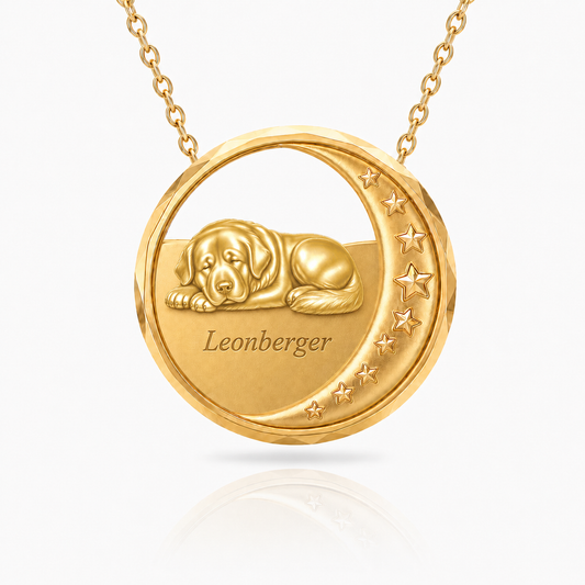 SoulyShine Leonberger Starry Slumber – Personalized Pet in The Moon Necklace - 18K Gold Vermeil front