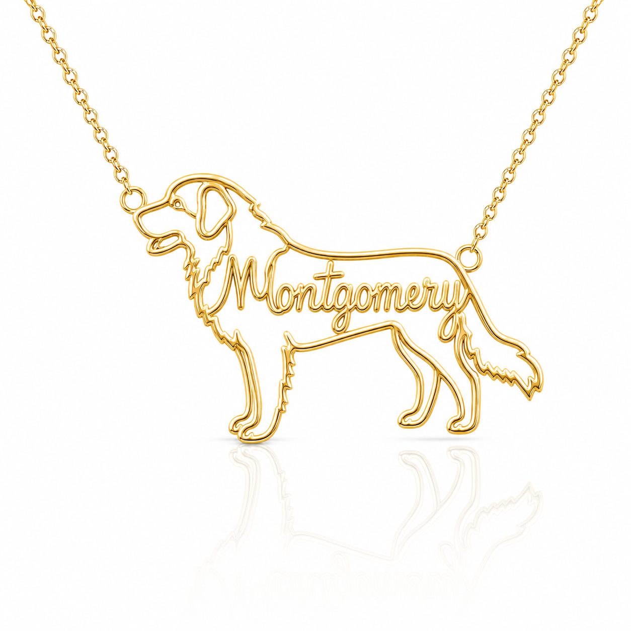 Soulyshine Leonberger personalized dog silhouette name necklace in gold - Montgomery design