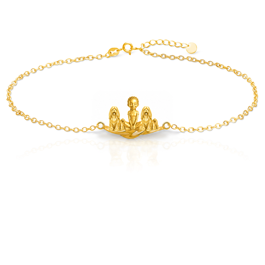 Lhasa-Apso-long-coat Personalized Girl And Her Pets Bracelet - 10K Solid Gold - Front