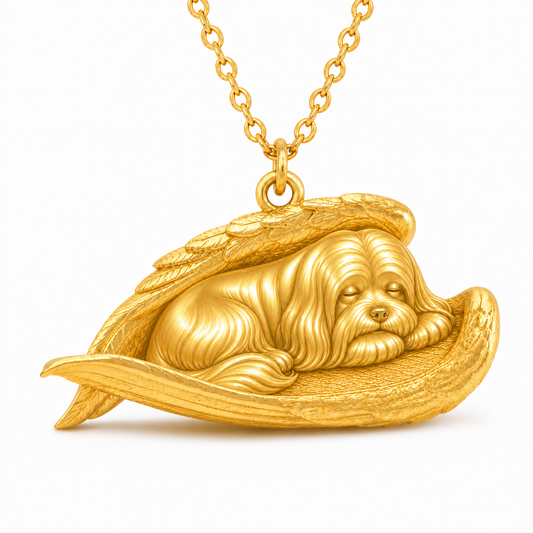 Soulyshine Lhasa Apso long coat The Sleeping Angel – Personalized Pet Necklace - 18K Gold Vermeil front