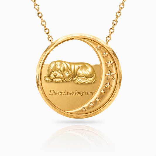 SoulyShine Lhasa Apso long coat Starry Slumber – Personalized Pet in The Moon Necklace - 18K Gold Vermeil front