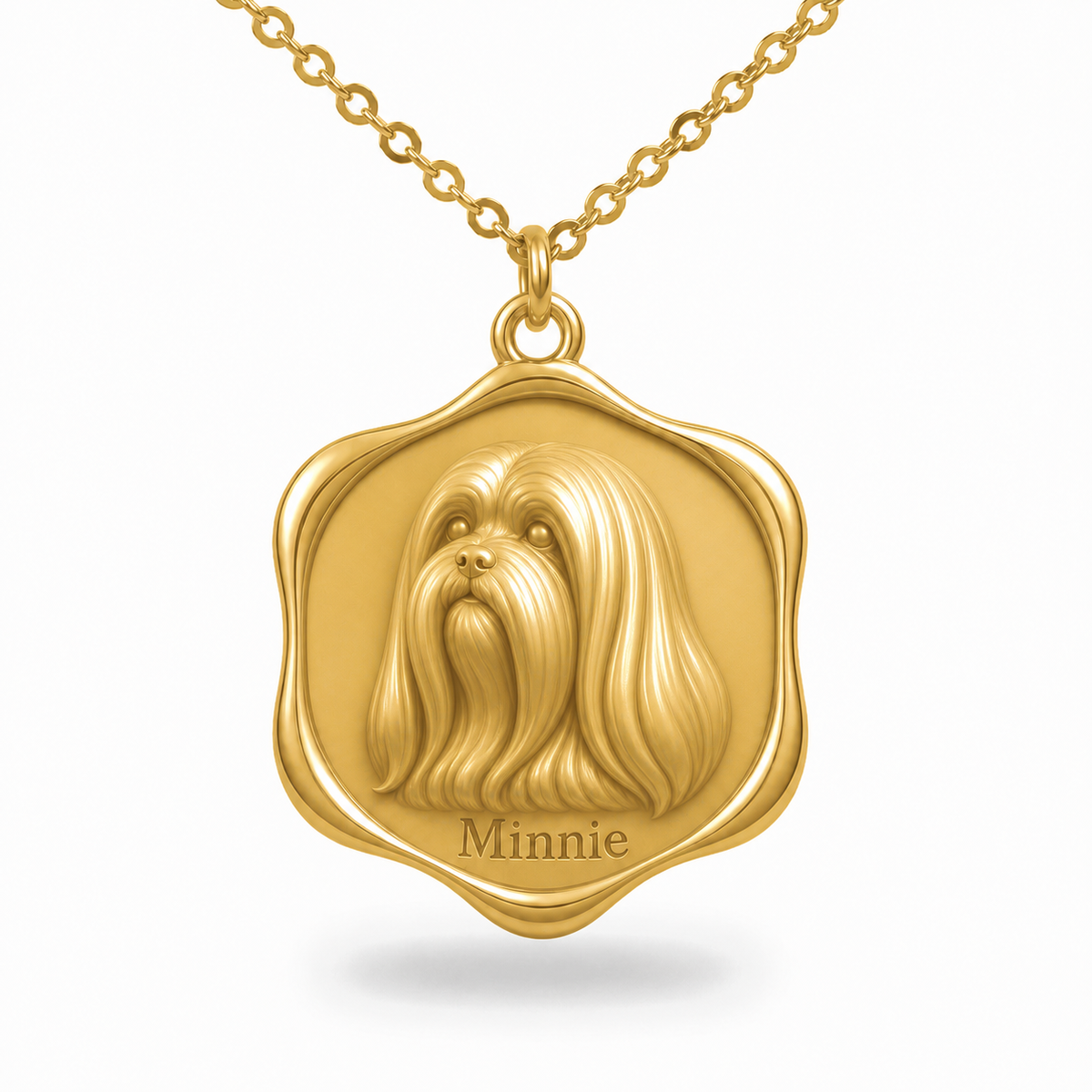 Soulyshine Lhasa Apso - long coat Precious Paw personalized pet photo necklace - 18K Gold Vermeil front