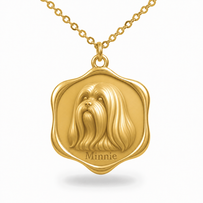 Soulyshine Lhasa Apso - long coat Precious Paw personalized pet photo necklace - 18K Gold Vermeil front