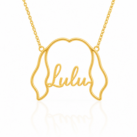 Soulyshine Lhasa Apso - long coat personalized outline pet face and name necklace in gold