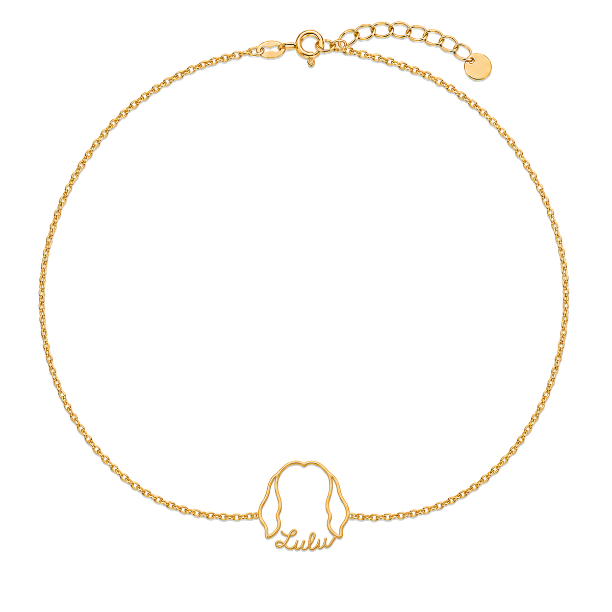 Soulyshine Lhasa Apso - long coat Whisper Outline pet face and Lulu name handcrafted bracelet - 18K Gold Vermeil front