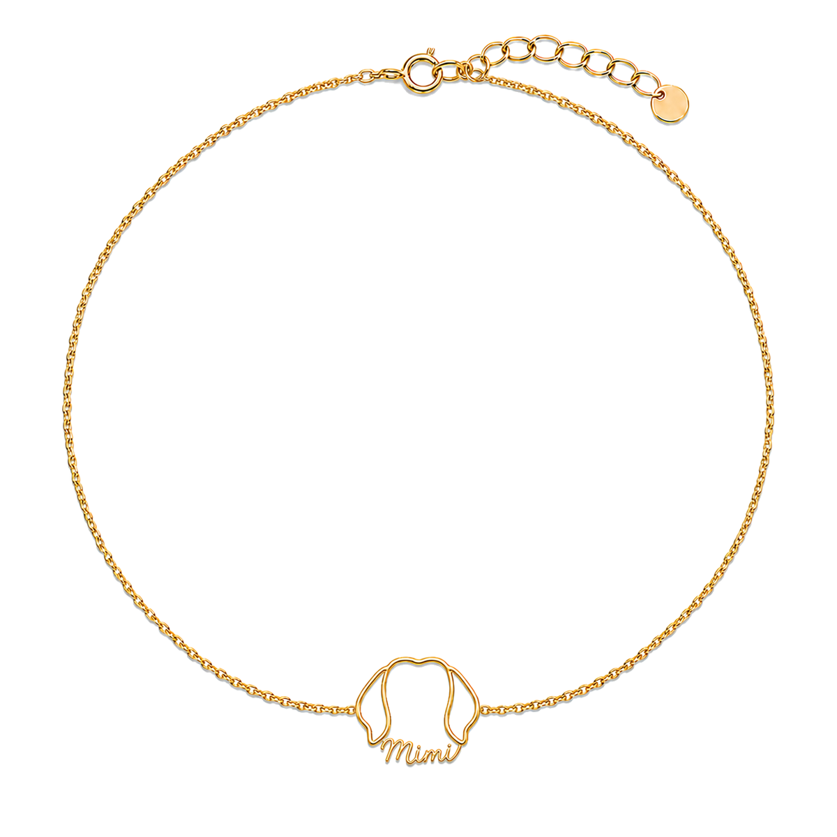 Soulyshine Lhasa Apso - puppy cut Whisper Outline pet face and Mimi name handcrafted bracelet - 18K Gold Vermeil front