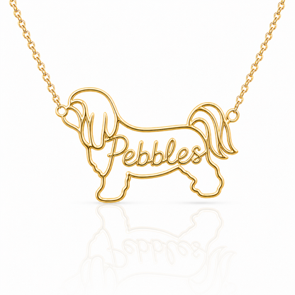 Soulyshine Lhasa Apso puppy cut personalized dog silhouette name necklace in gold - Pebbles design