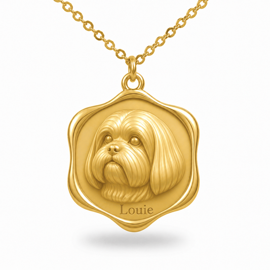 Soulyshine Lhasa Apso - puppy cut Precious Paw personalized pet photo necklace - 18K Gold Vermeil front