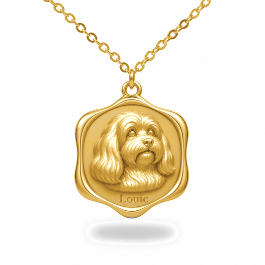 Soulyshine Lowchen Precious Paw personalized pet photo necklace - 18K Gold Vermeil front