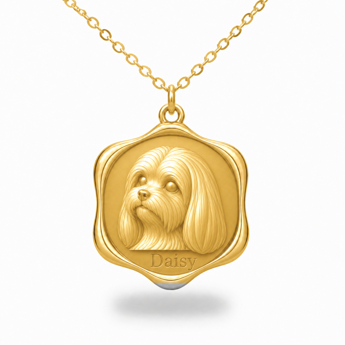 Soulyshine Maltese - long coat Precious Paw personalized pet photo necklace - 18K Gold Vermeil front