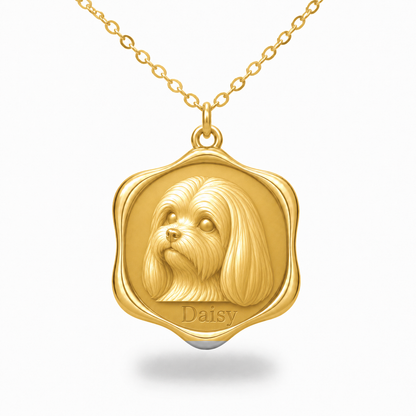 Soulyshine Maltese - long coat Precious Paw personalized pet photo necklace - 18K Gold Vermeil front