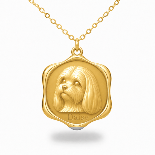 Soulyshine Maltese - long coat Precious Paw personalized pet photo necklace - 18K Gold Vermeil front