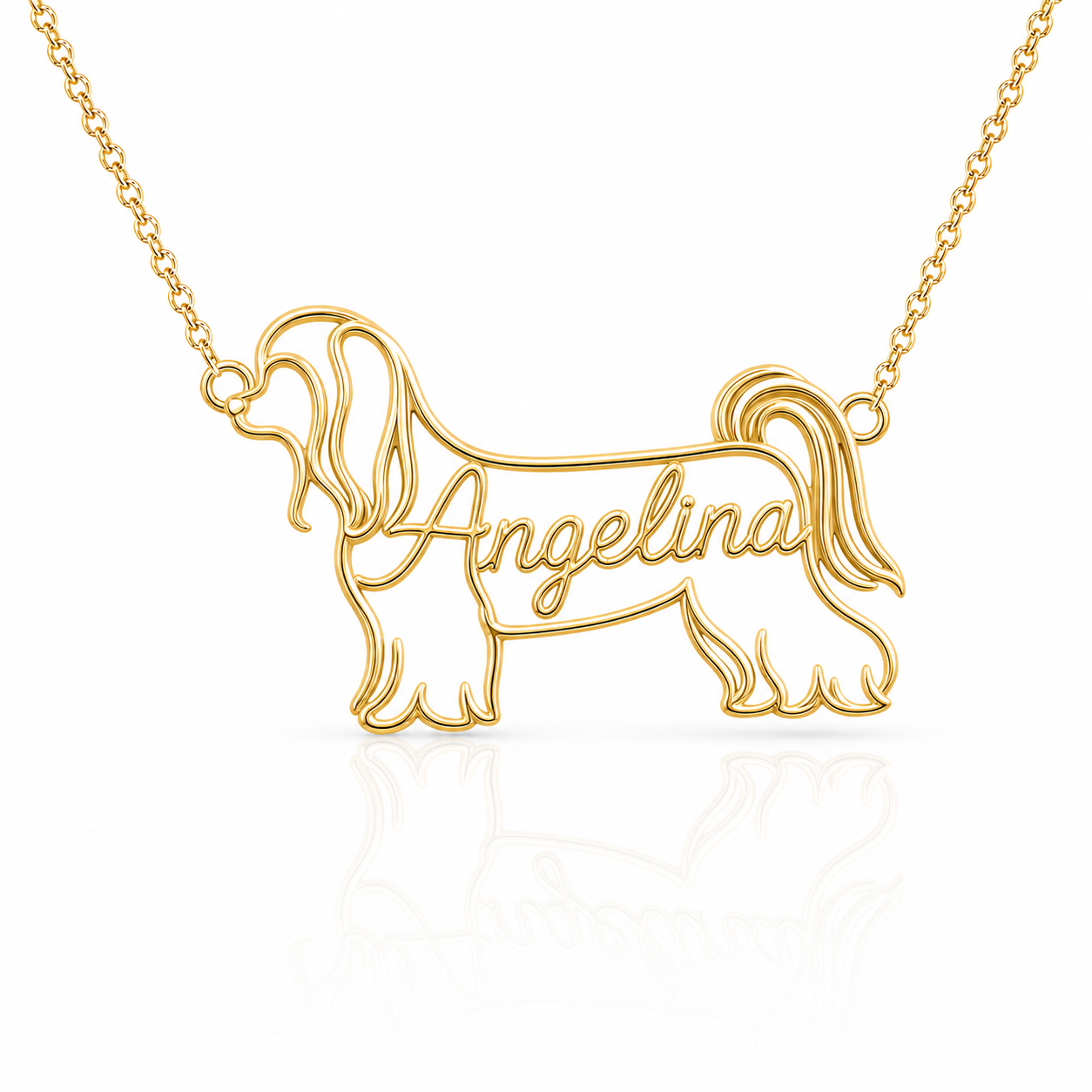 Soulyshine Maltese long coat personalized dog silhouette name necklace in gold - Angelina design