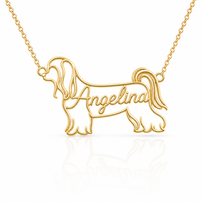 Soulyshine Maltese long coat personalized dog silhouette name necklace in gold - Angelina design