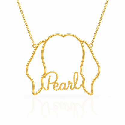 Soulyshine Maltese - long coat personalized outline pet face and name necklace in gold