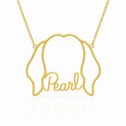 Soulyshine Maltese - long coat personalized outline pet face and name necklace in gold