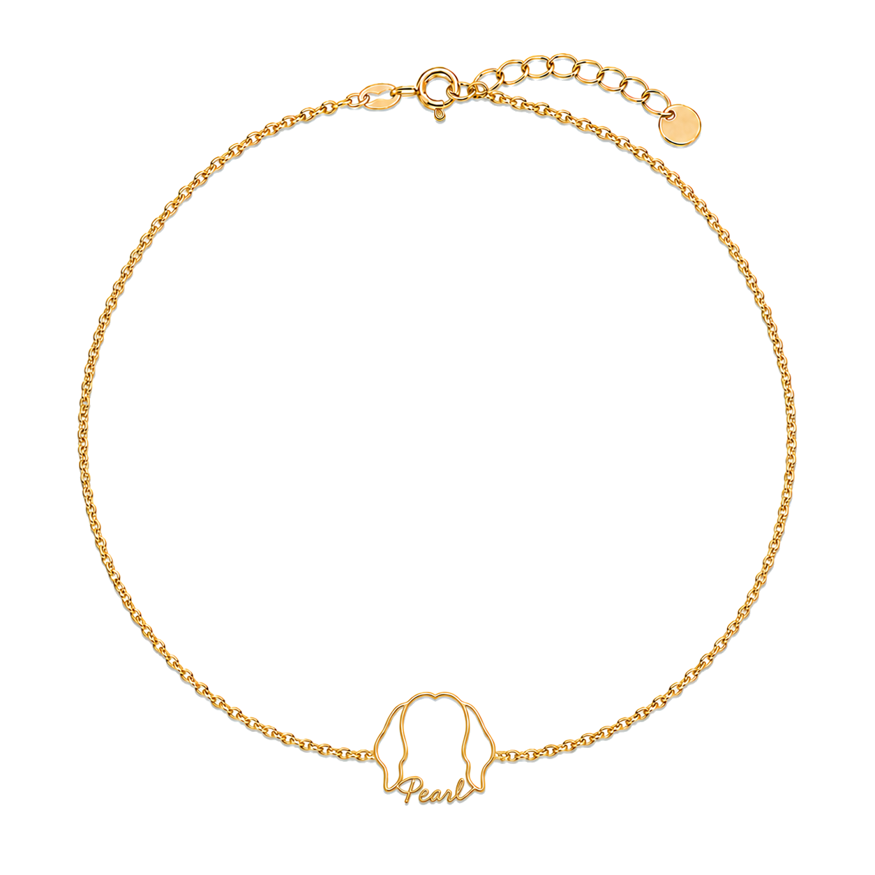 Soulyshine Maltese - long coat Whisper Outline pet face and Pearl name handcrafted bracelet - 18K Gold Vermeil front