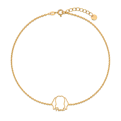 Soulyshine Maltese - long coat Whisper Outline pet face and Pearl name handcrafted bracelet - 18K Gold Vermeil front