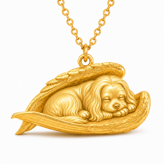 Soulyshine Maltese puppy cut The Sleeping Angel – Personalized Pet Necklace - 18K Gold Vermeil front