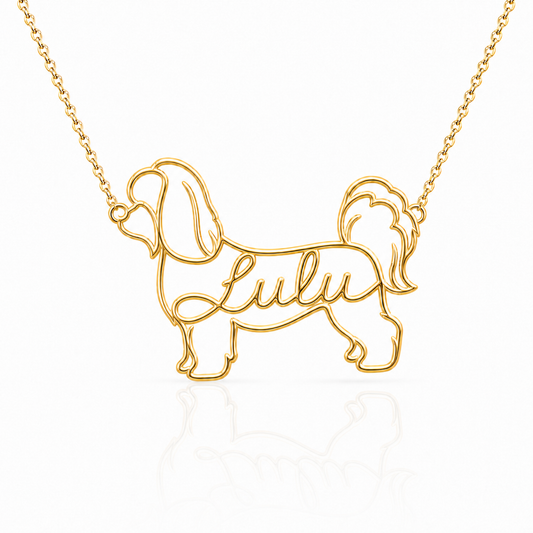Soulyshine Maltese puppy cut personalized dog silhouette name necklace in gold - Lulu design