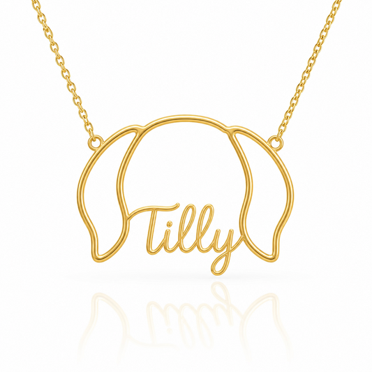 Soulyshine Maltese - puppy cut personalized outline pet face and name necklace in gold