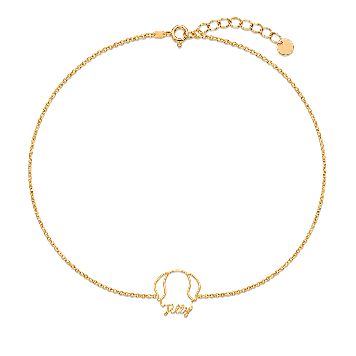 Soulyshine Maltese - puppy cut Whisper Outline pet face and Tilly name handcrafted bracelet - 18K Gold Vermeil front