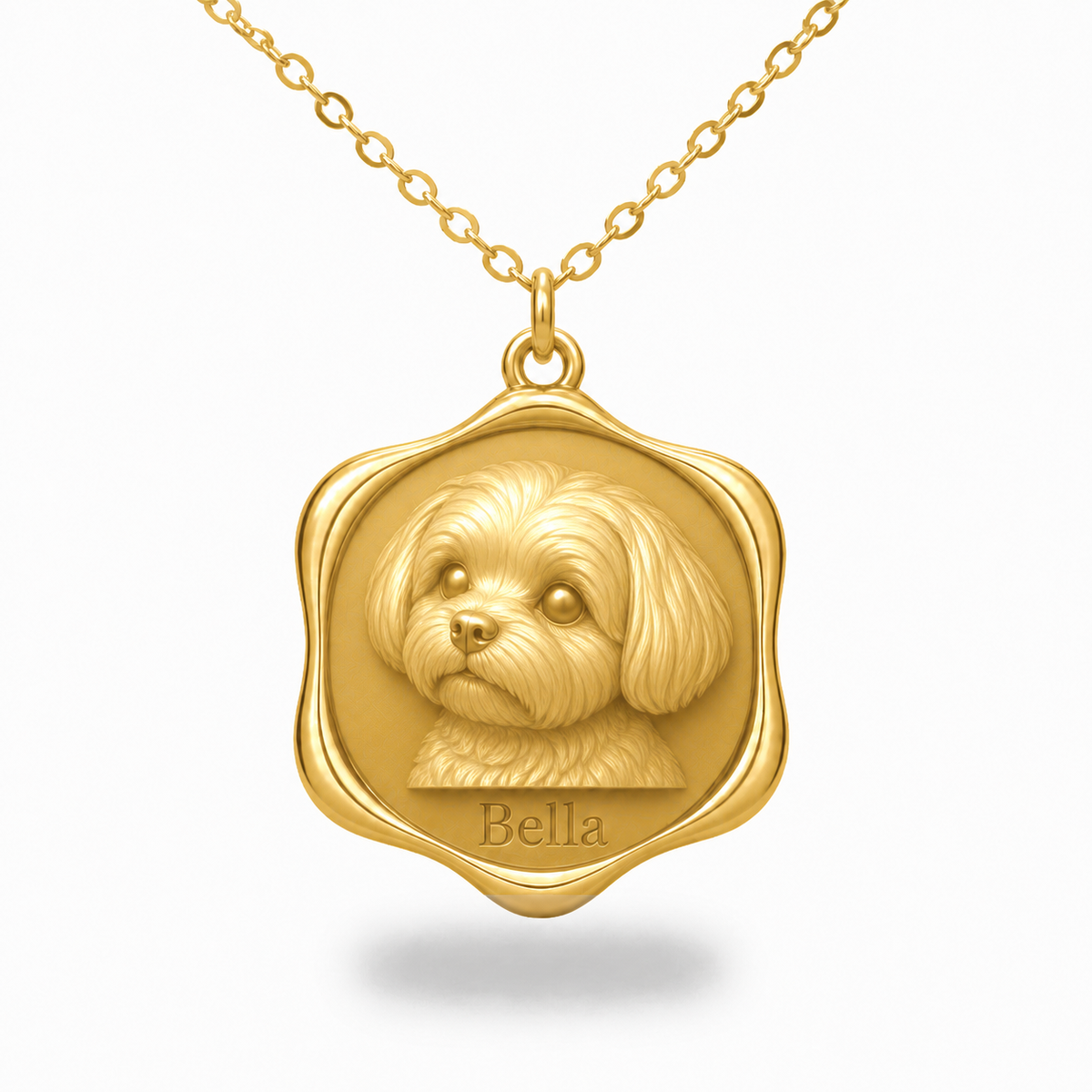 Soulyshine Maltese - puppy cut Precious Paw personalized pet photo necklace - 18K Gold Vermeil front